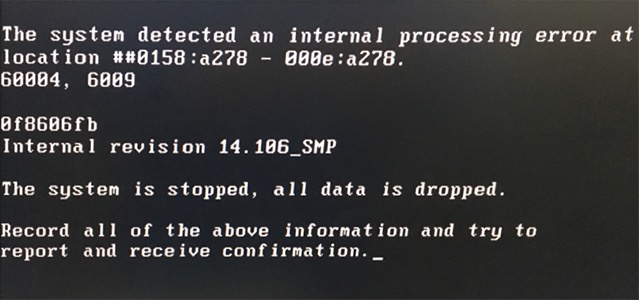 Figure 1: Internal Processing Error Screen (0f8606fb)